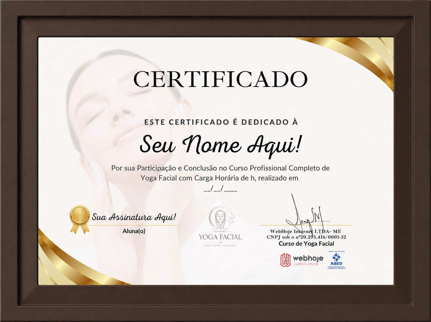 Modelo de certificado do Curso Yoga Facial