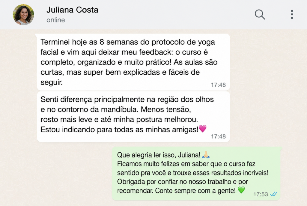 Depoimento sobre protocolo de yoga facial